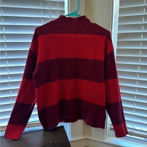 Adrienne Vittadini Red and Burgundy Striped Ribbed Sweater